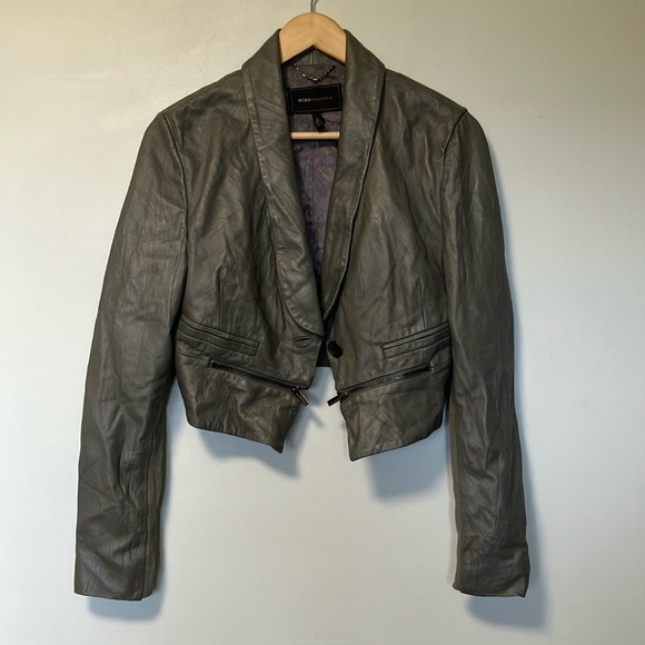 BCBGMAXAZRIA Gray Cropped Leather Jacket - Picture 1 of 5
